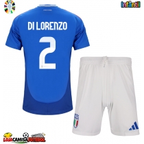 Camisa de Futebol Itália Giovanni Di Lorenzo #2 Equipamento Principal Infantil Europeu 2024 Manga Curta (+ Calças curtas)